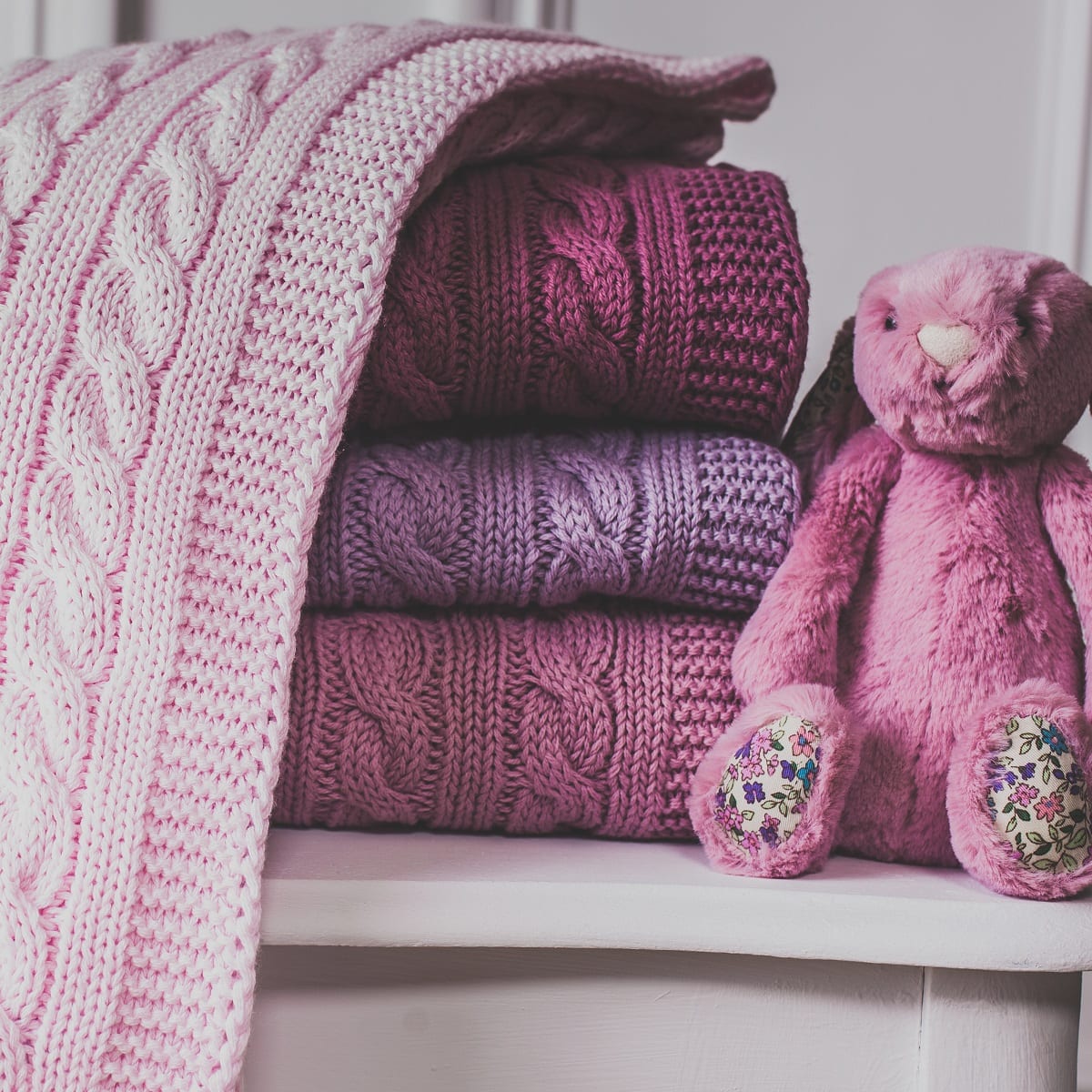 Toffee Moon Pink Personalised Knitted Baby Pram Blanket Love Unique